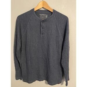Faherty Cloud Cotton Henley Pullover Mens Large Blue Long Sleeve Peru Soft Shirt